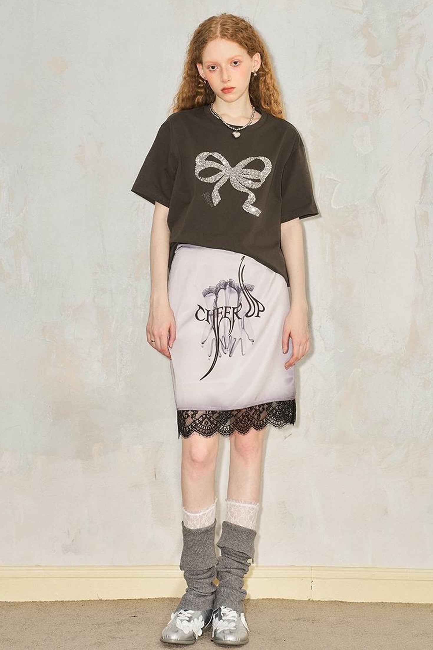 DIDDI MODA Gothic Glove Print Lace Satin Straight Mini Skirt