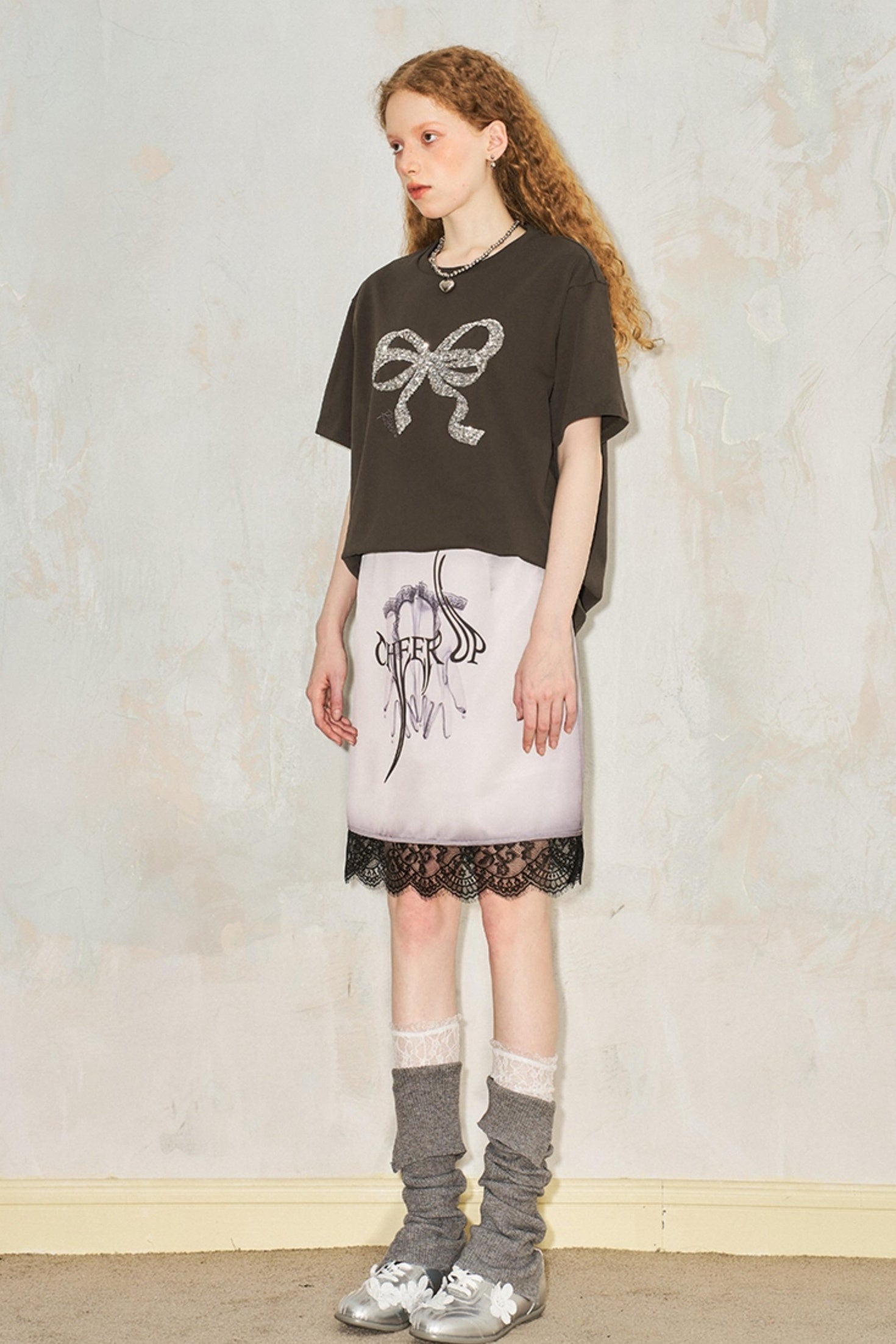 DIDDI MODA Gothic Glove Print Lace Satin Straight Mini Skirt