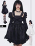 WSW WUSHENWU Gothic Lolita Princess Puff Sleeve Dress Black White