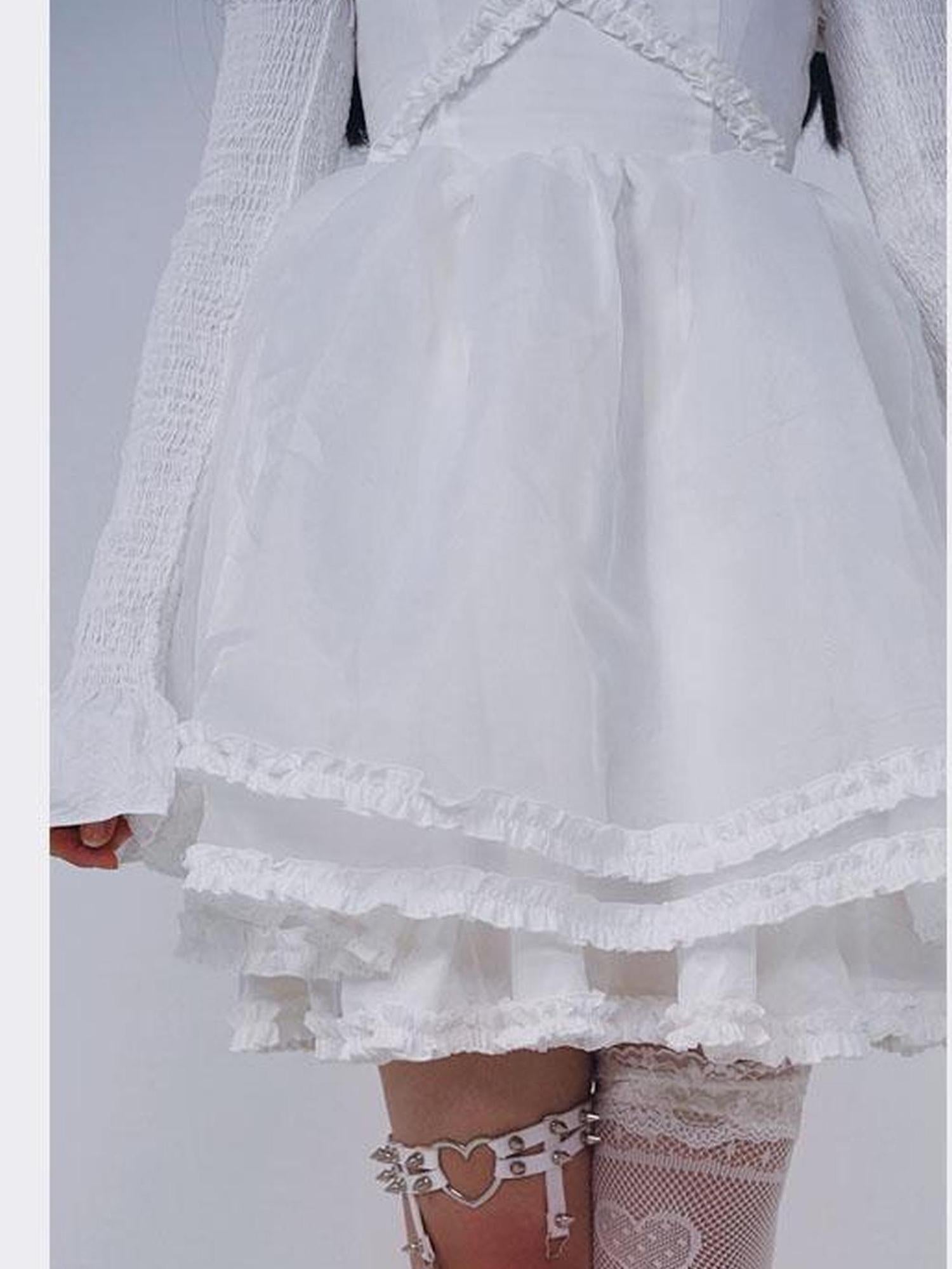 WSW WUSHENWU Gothic Lolita Princess Puff Sleeve Dress Black White