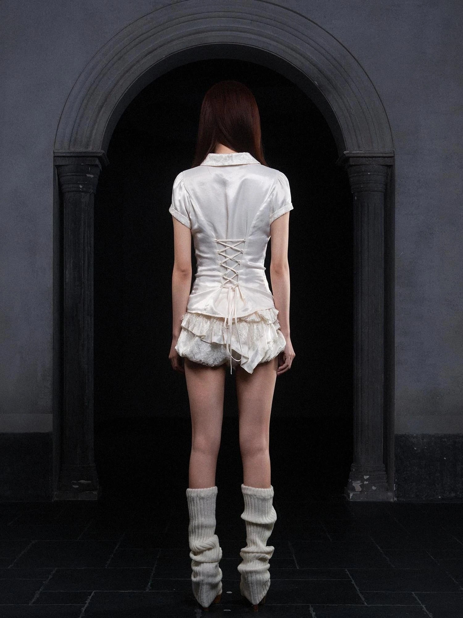 Gothic Punk Lace Satin Bustier Blouse