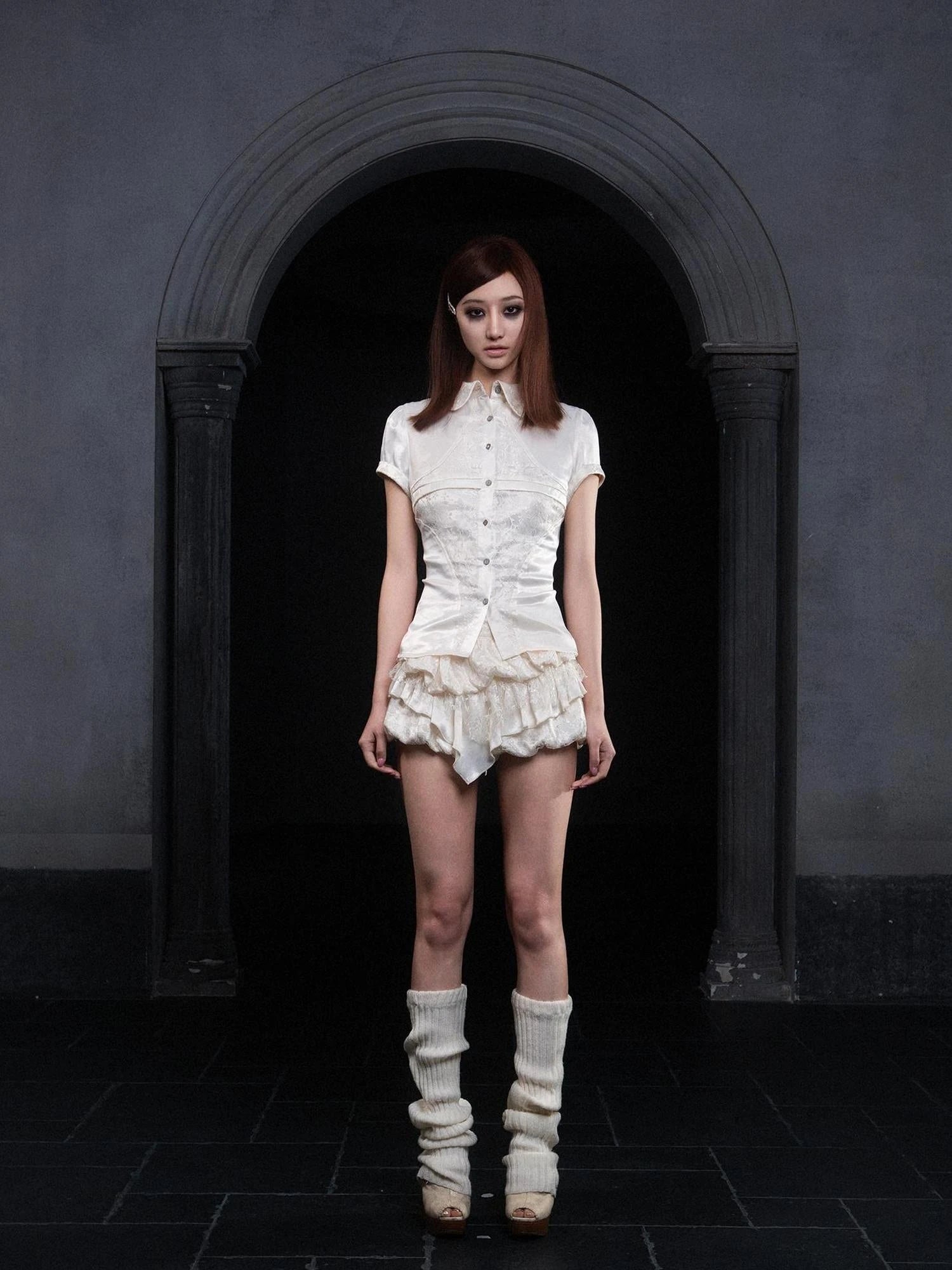 Gothic Punk Lace Satin Bustier Blouse