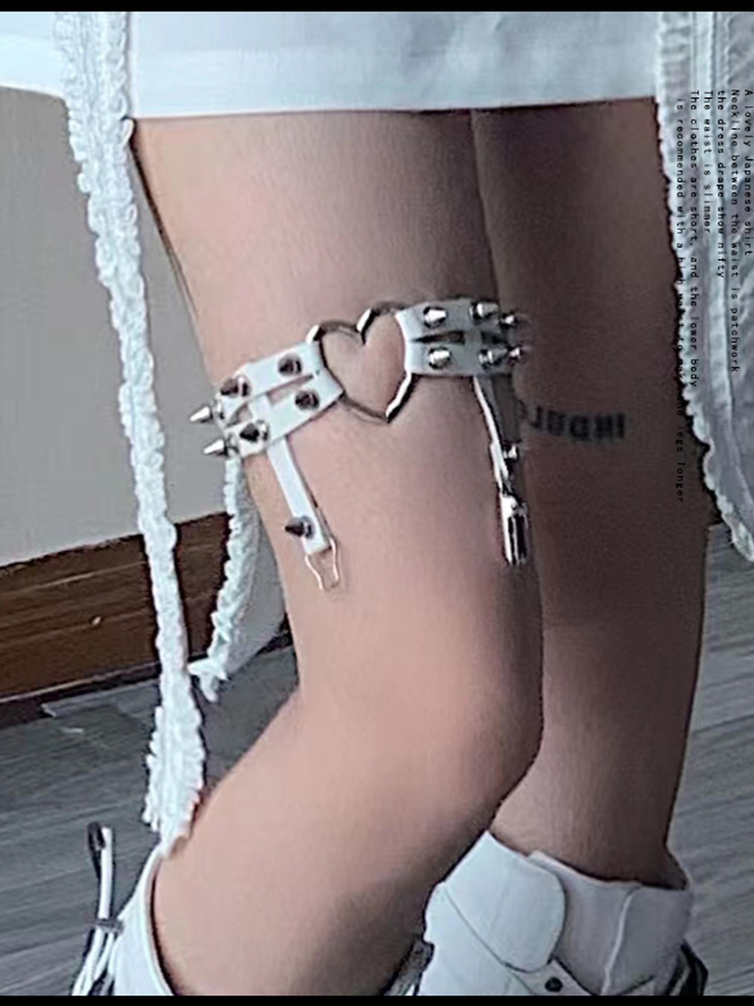 WSW WUSHENWU Gothic Punk Sock Garter Dark Studded Legwear