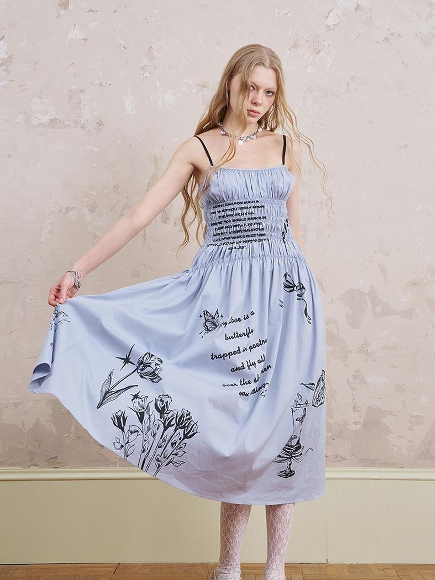 DIDDI MODA Gothic Smocked Floral Sundress