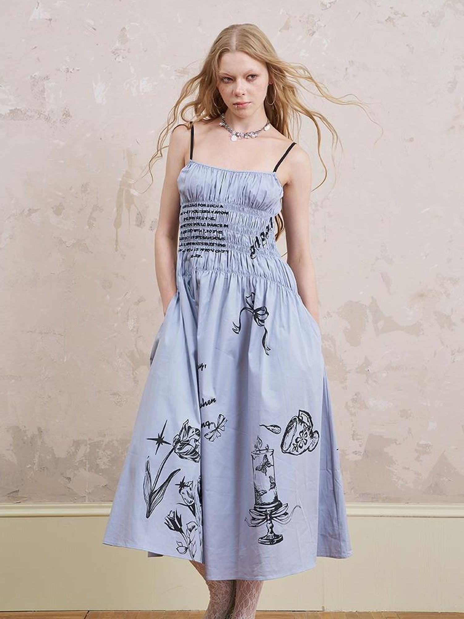 DIDDI MODA Gothic Smocked Floral Sundress