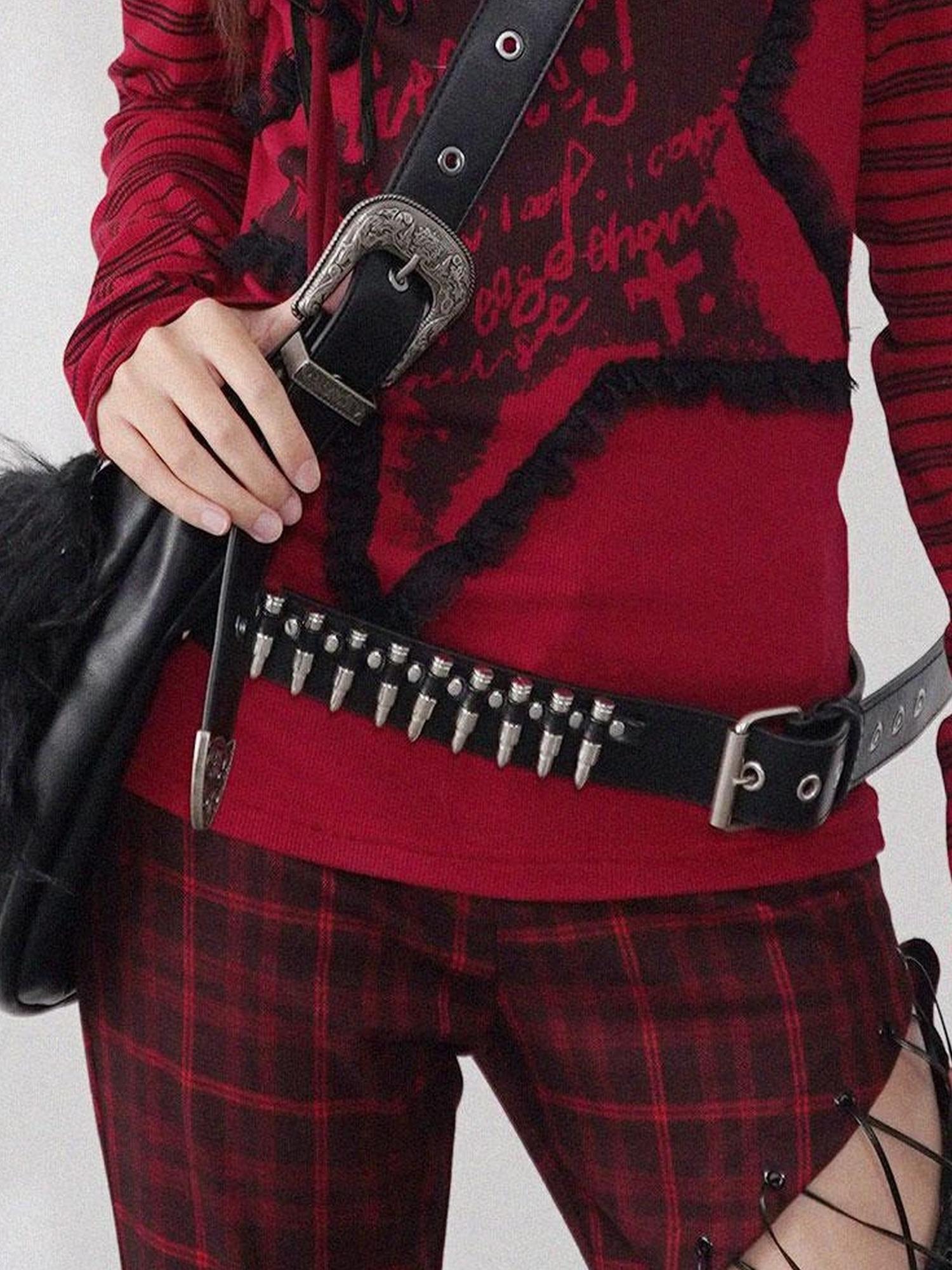 WSW WUSHENWU Gothic Street Style Bullet Belt Versatile Fashion Accessory