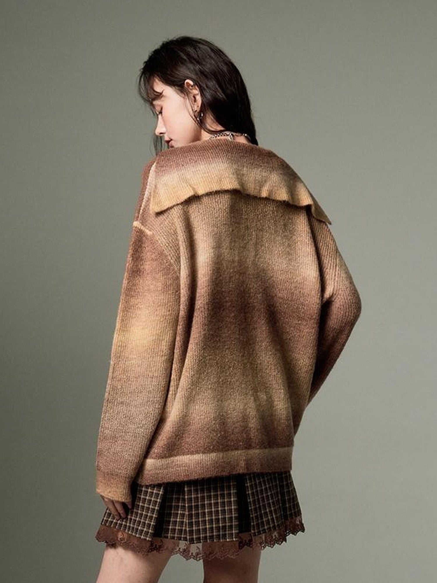 DIDDI MODA Gradient Knit Cardigan With Leather Ties