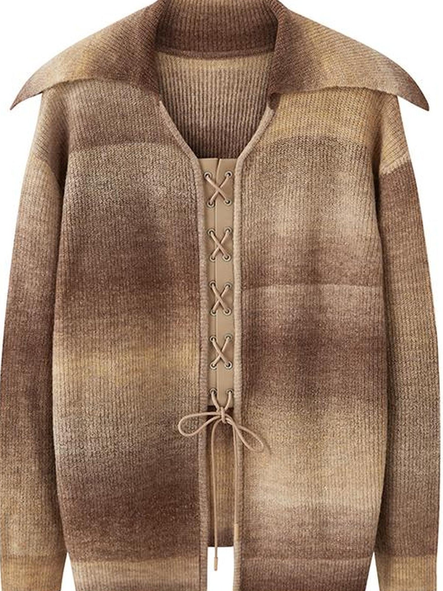 DIDDI MODA Gradient Knit Cardigan With Leather Ties
