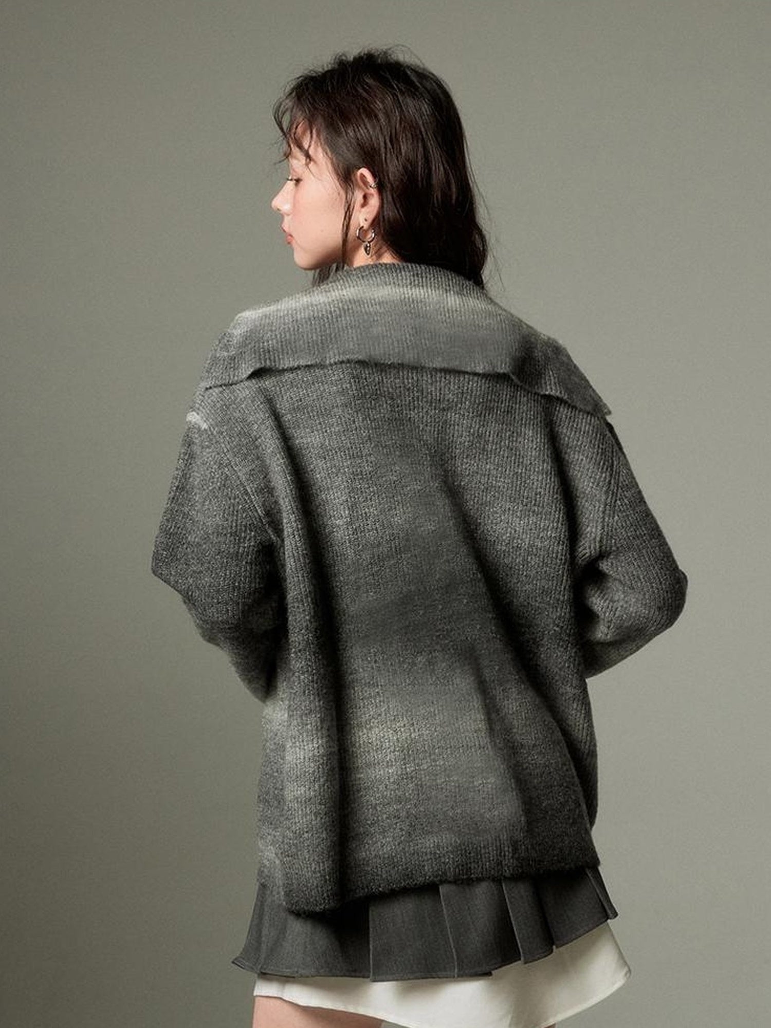 DIDDI MODA Gradient Knit Cardigan With Leather Ties