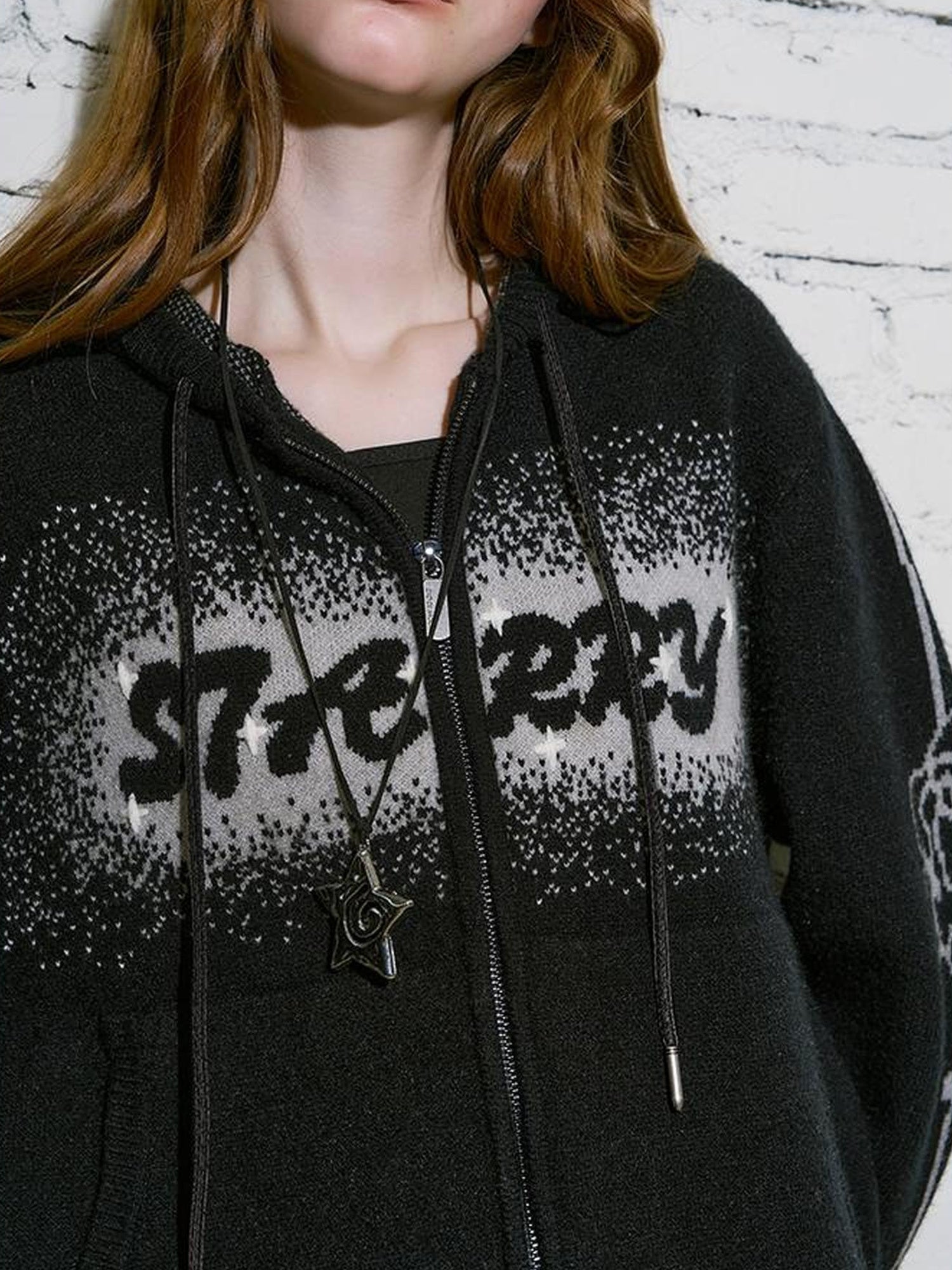 DIDDI MODA Gradient Knit Zip Hoodie With Speckle Jacquard