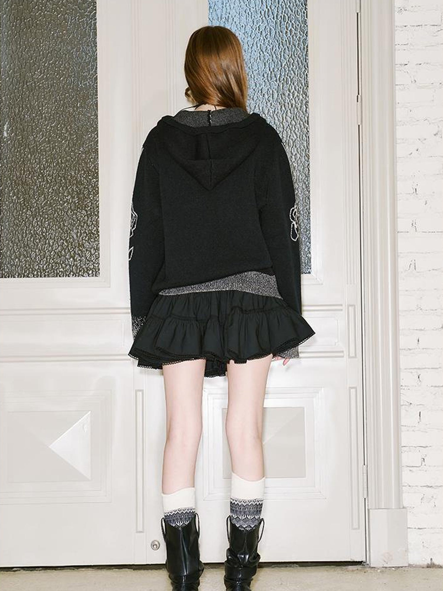 DIDDI MODA Gradient Knit Zip Hoodie With Speckle Jacquard