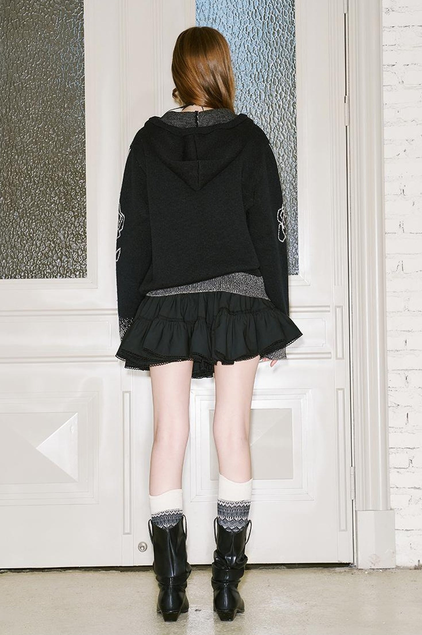 DIDDI MODA Gradient Knit Zip Hoodie With Speckle Jacquard