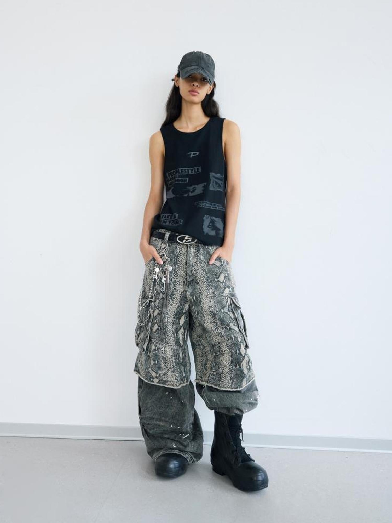 Peoplesense Graffiti Punk Knit Vest Unisex Raw Edge Striped Sleeveless