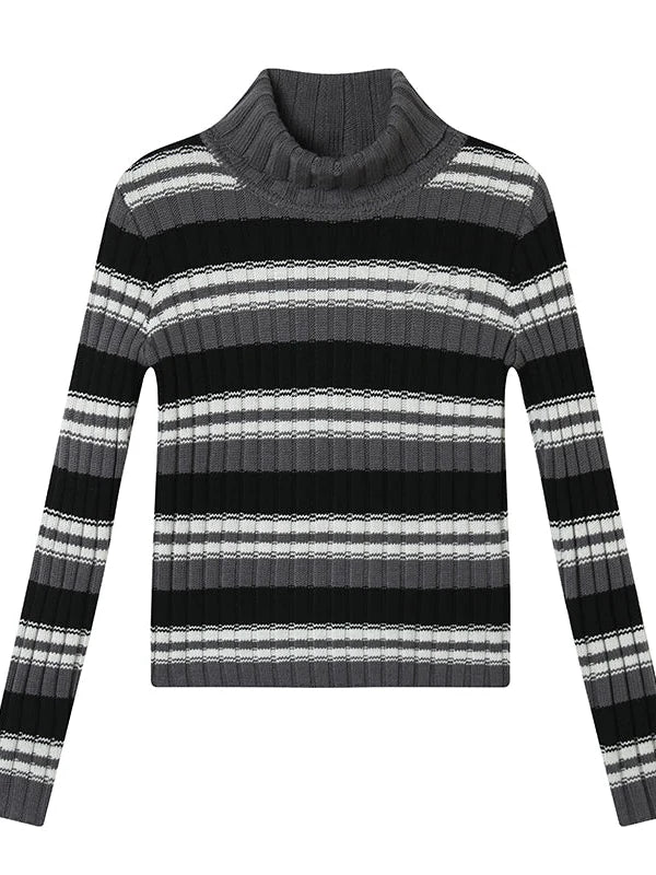 Women Striped Knit Sweater Short Sleeve Round Neck Slim Fit Top
