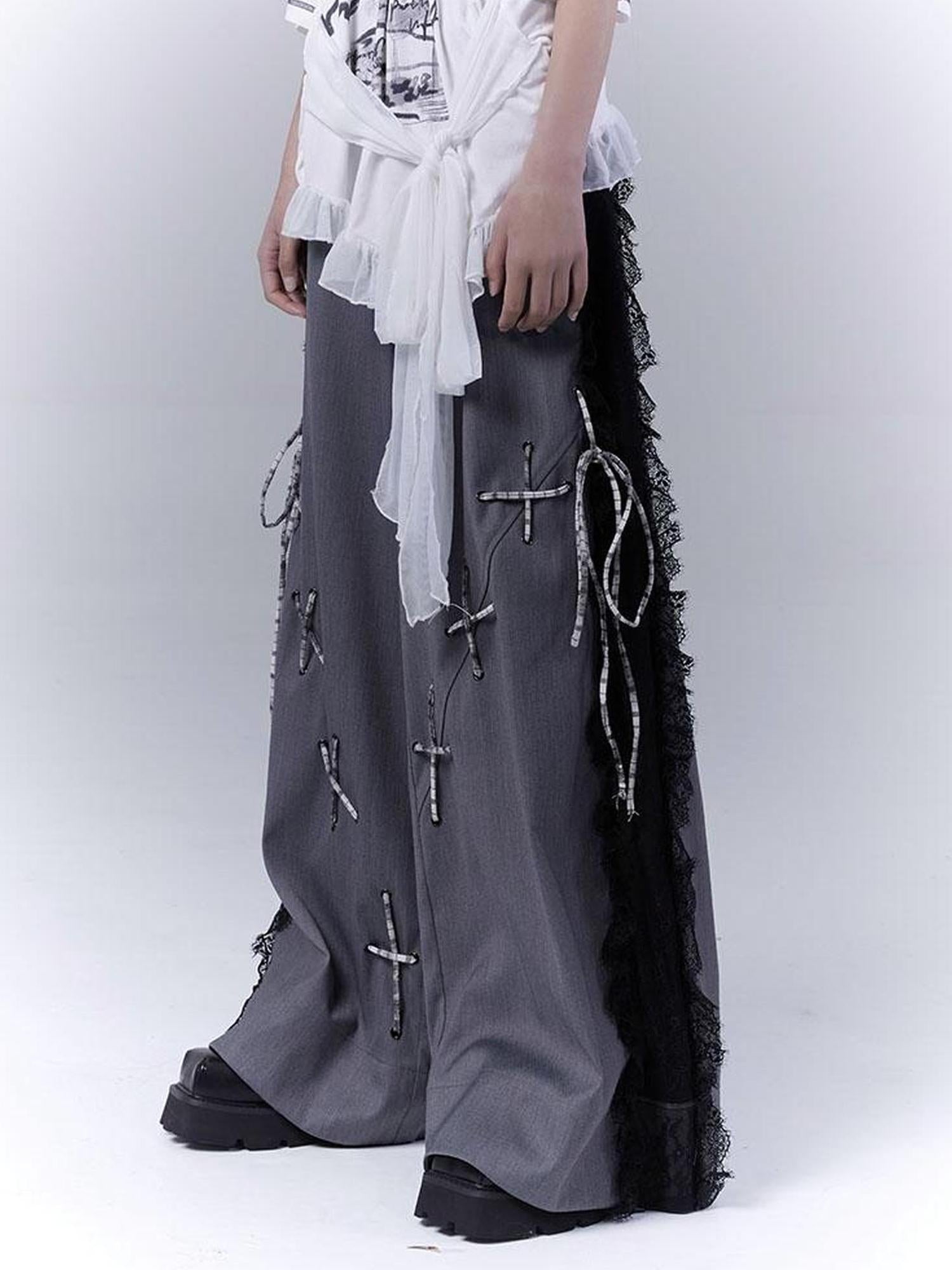 WSW WUSHENWU Gray Secret Lace Cut Suit Pants