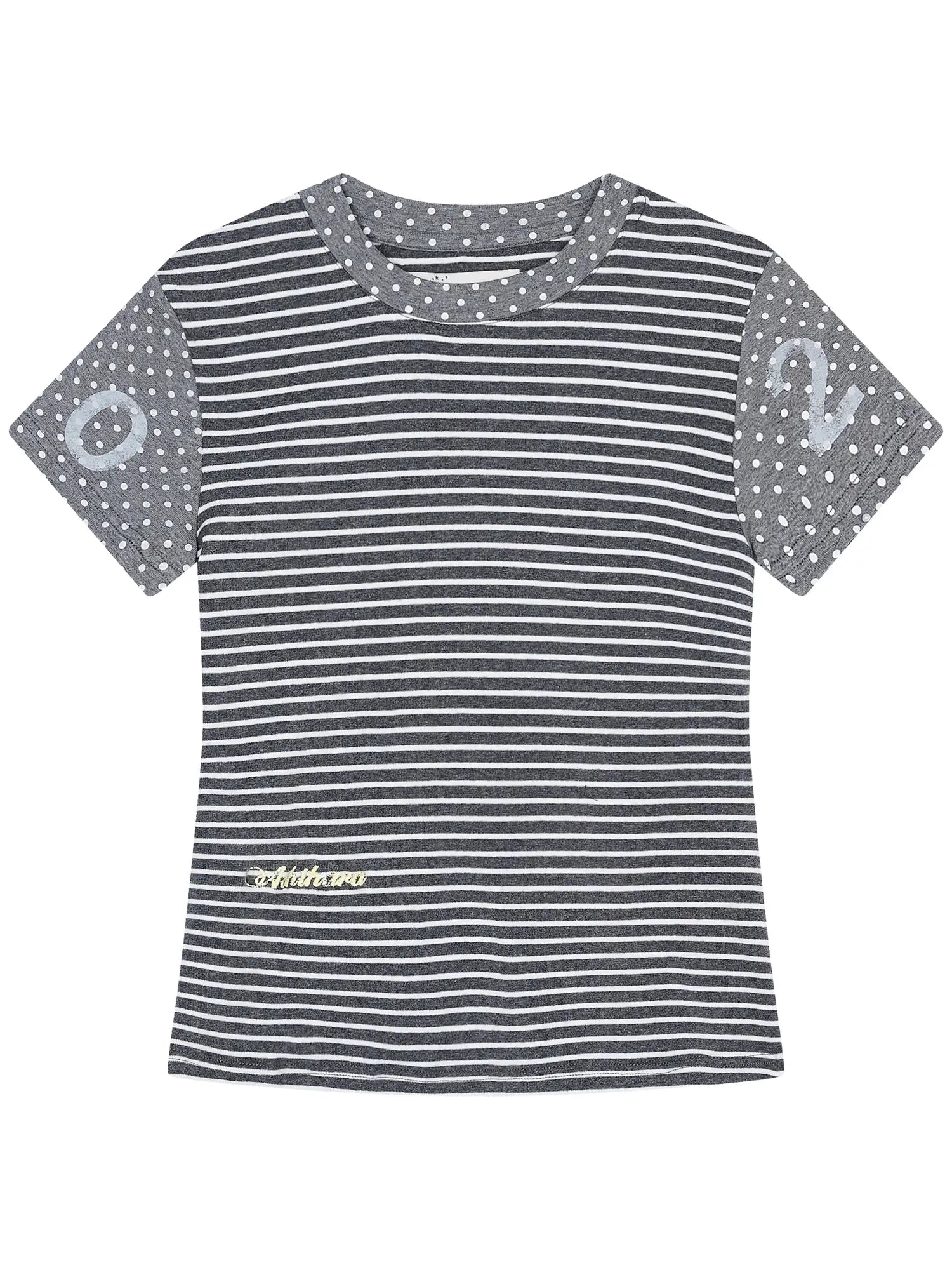 Fault Stripe Dot Print Tee Retro Vintage Style Cotton Blend