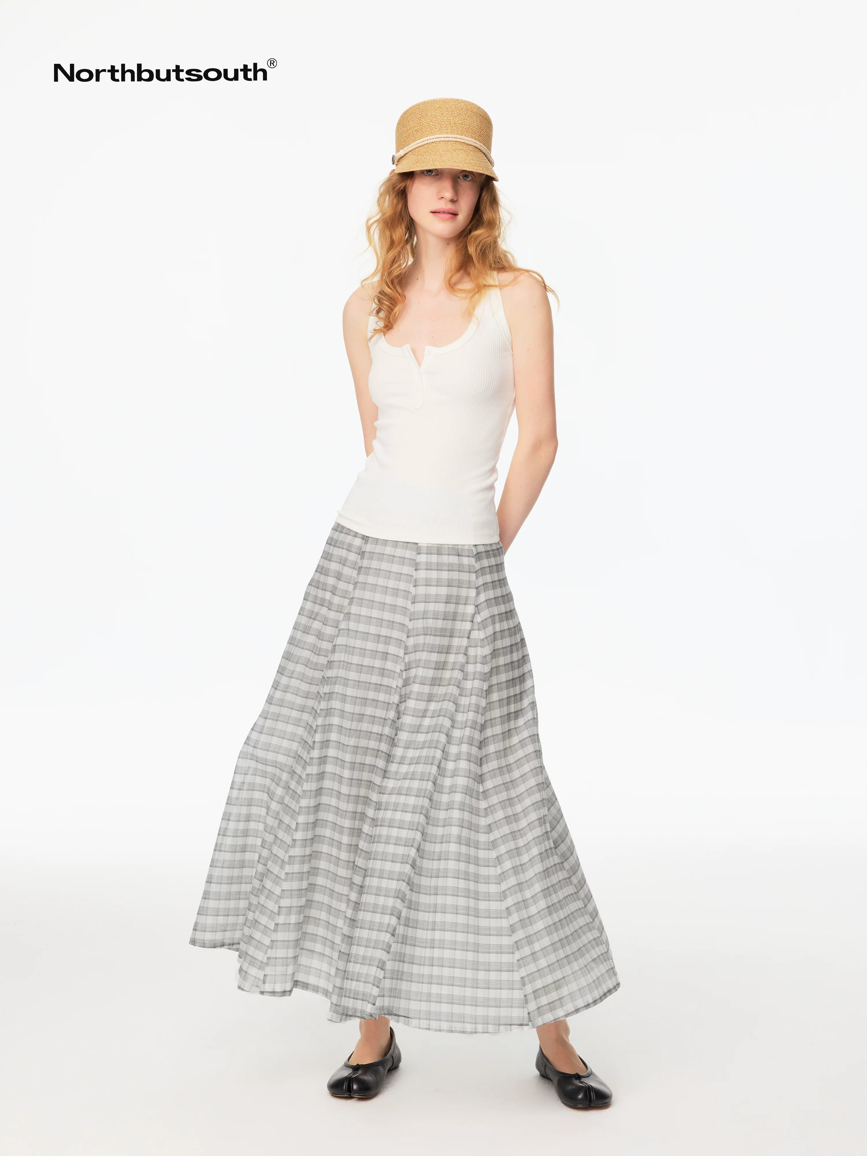 Gray White Plaid A Line Mid Low Waist Women&
