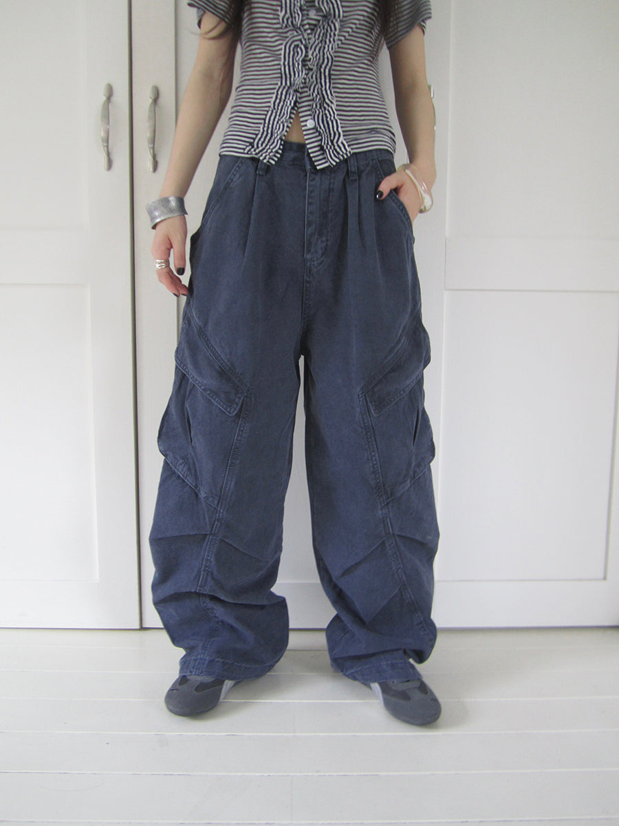 ang project Vintage Washed Pleated Pocket Cargo Pants