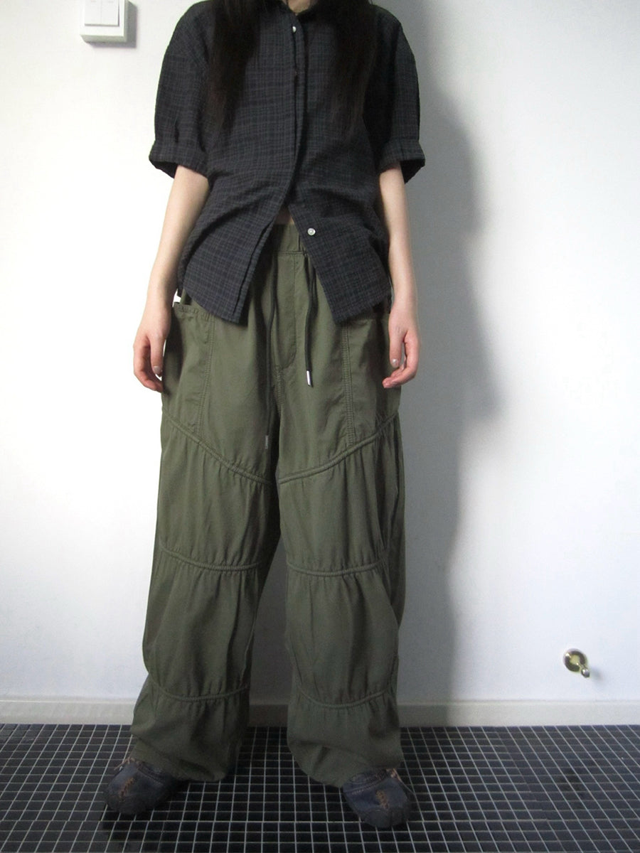 ang project Vintage Wide Leg Trousers With Adjustable Waist Tie