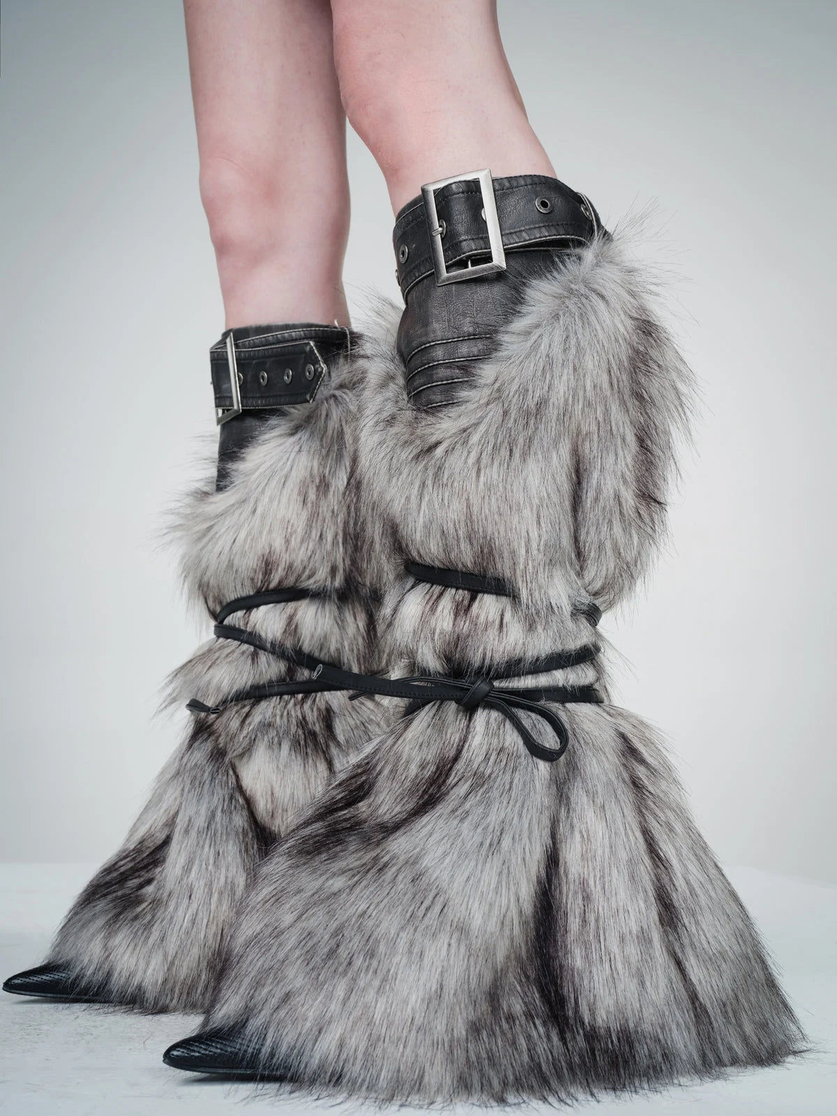 Faux Fur Leg Warmers with Adjustable Lacing