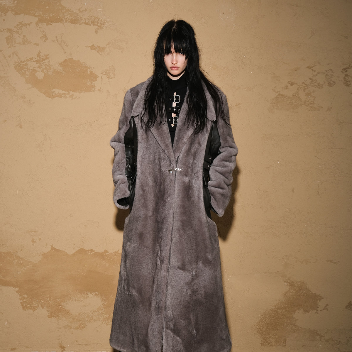 UpdateNN NORTH NODE Astrological Patchwork Plush Long Coat V-neck T-shirt Long Sleeve