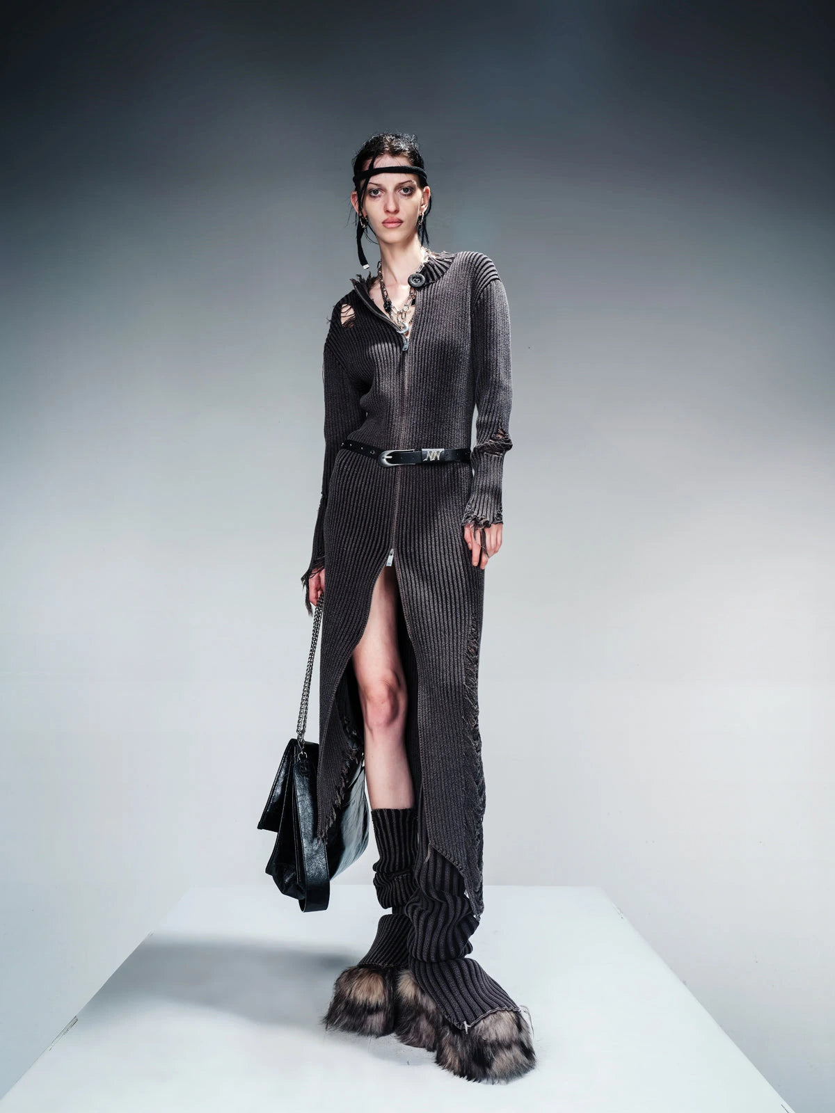 Long Knit Dress And Cardigan Two Way Wear