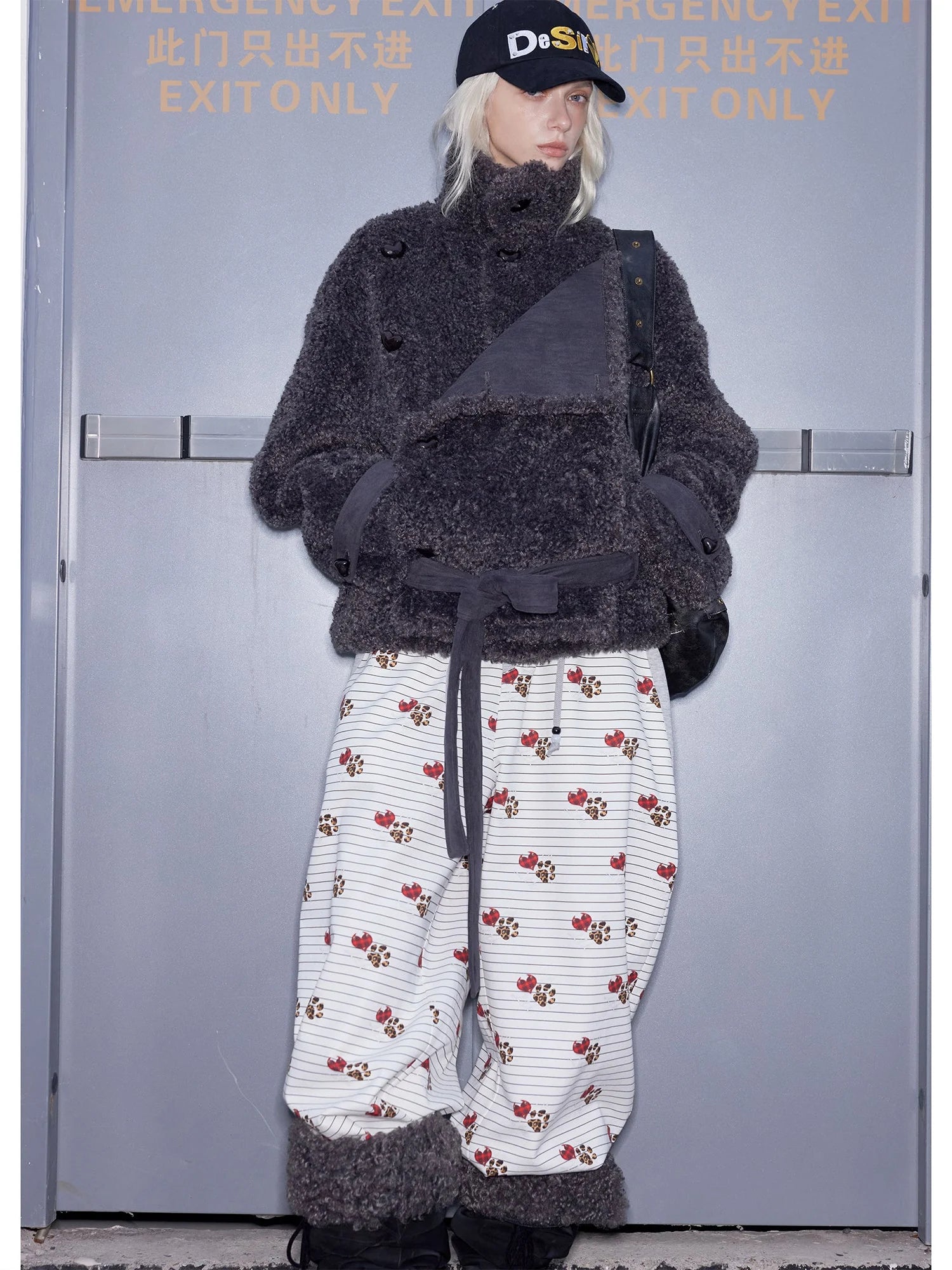 Reversible Fleece Trim Tied Coat With Oversized Collar