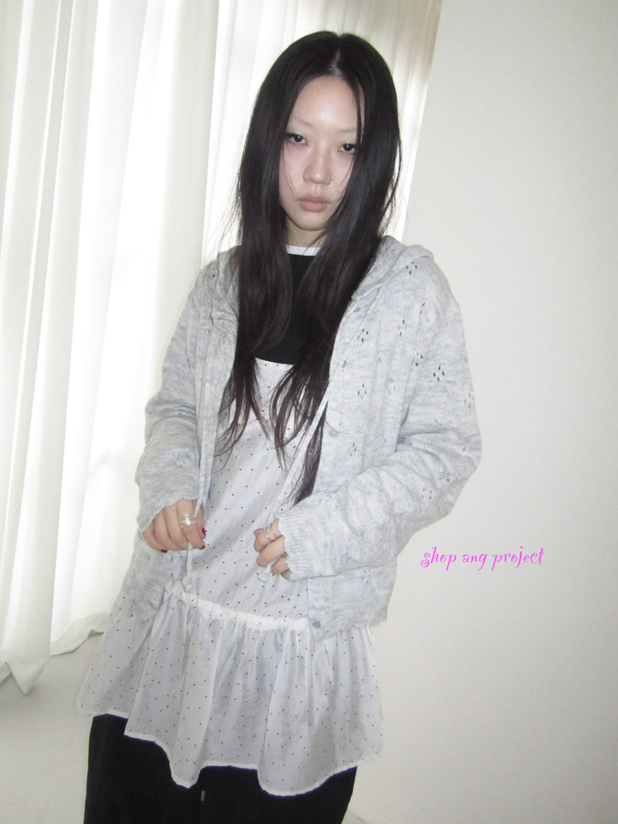 ang project Vintage Button Down Openwork Hooded Knit Cardigan