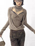 Faux Leather Knit Long Sleeve Top Stretch Slim Fit Multi-Way Wear