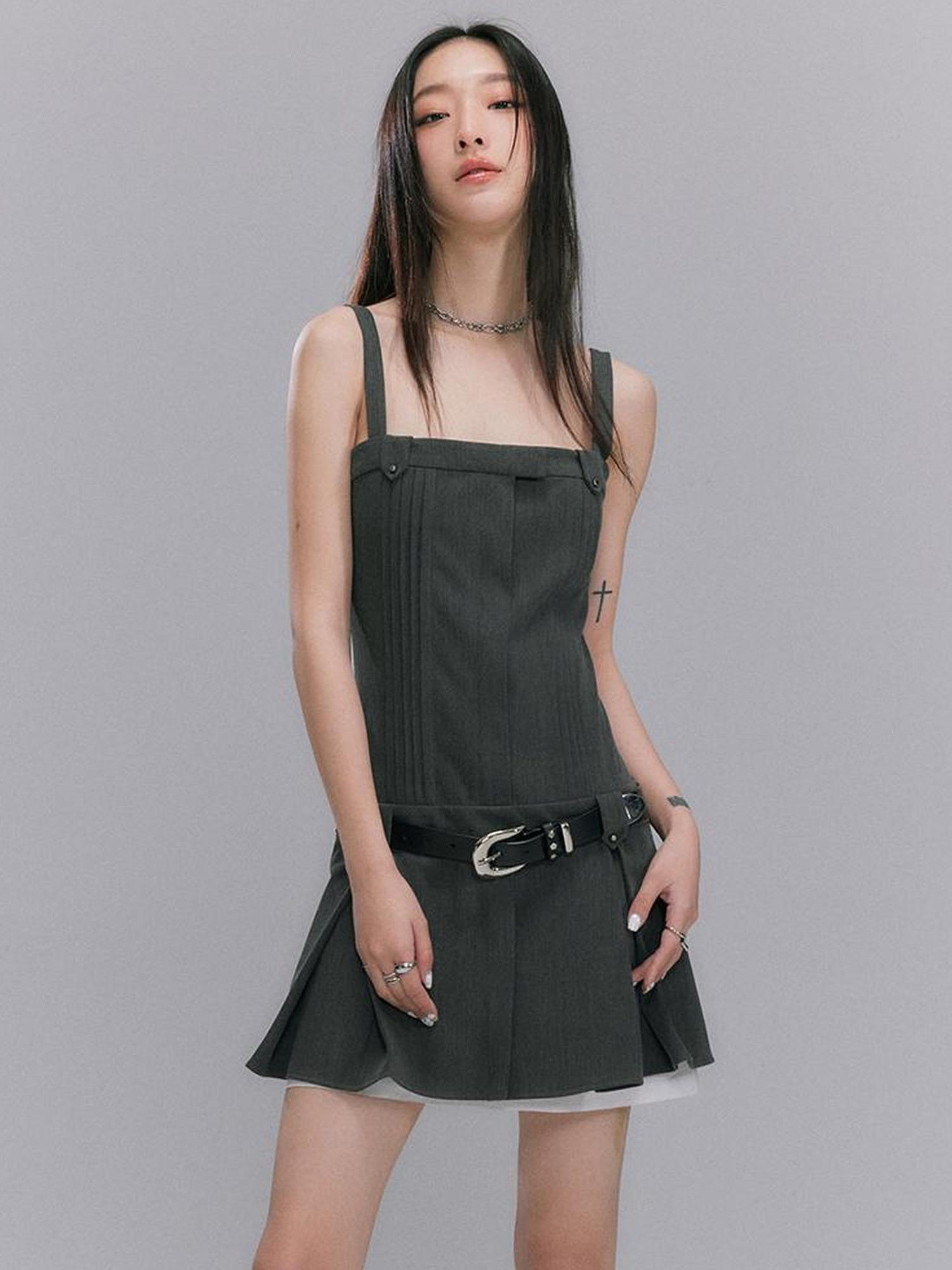 DIDDI MODA Grey College Tube Top Pleated Mini Dress