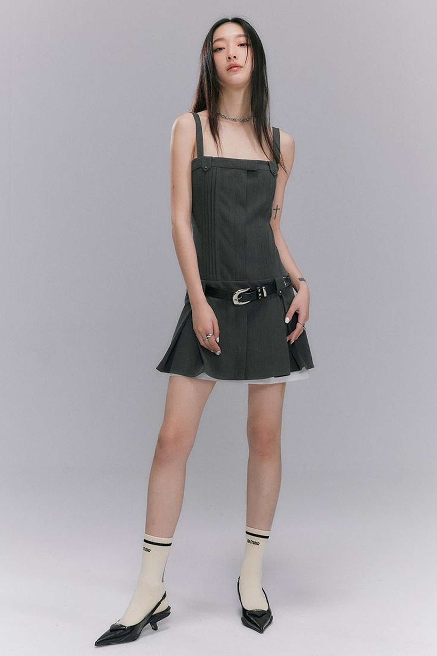 DIDDI MODA Grey College Tube Top Pleated Mini Dress