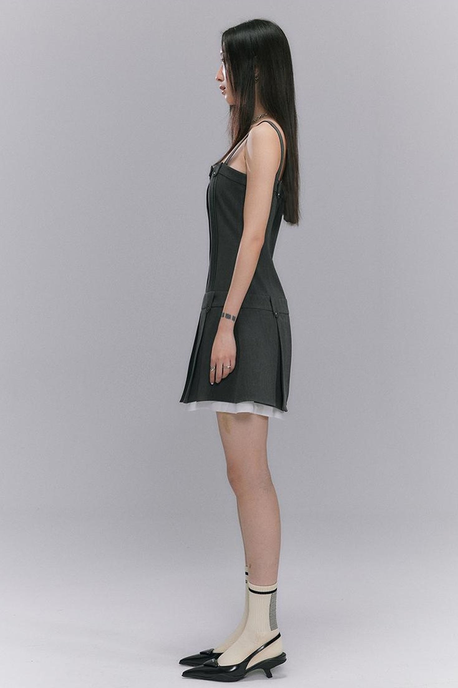 DIDDI MODA Grey College Tube Top Pleated Mini Dress