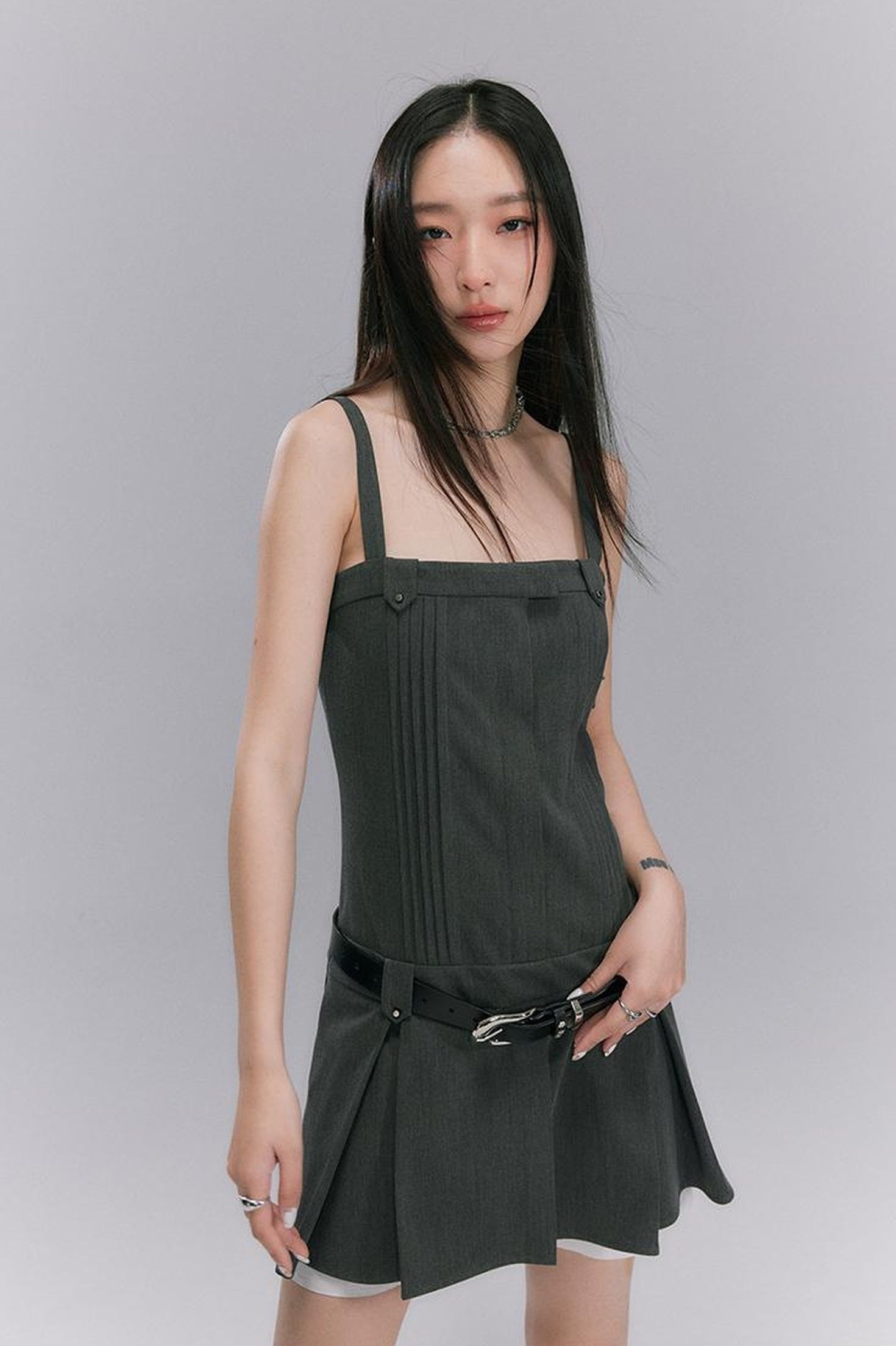 DIDDI MODA Grey College Tube Top Pleated Mini Dress