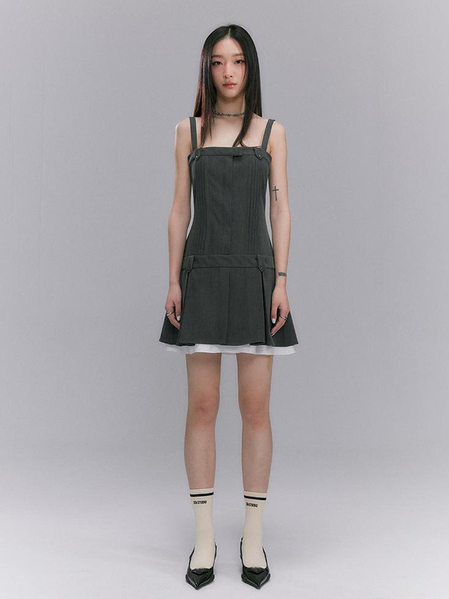 DIDDI MODA Grey College Tube Top Pleated Mini Dress