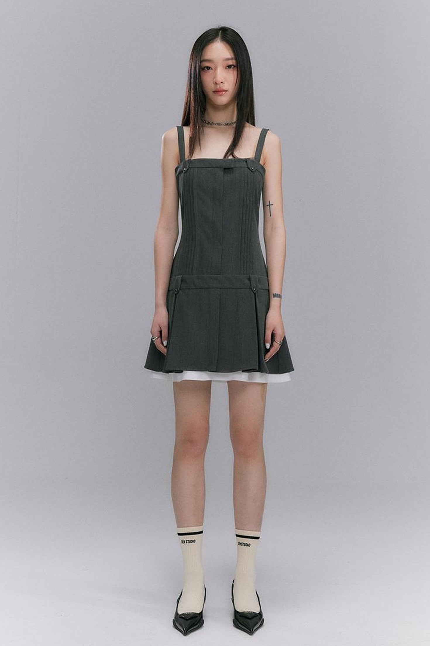 DIDDI MODA Grey College Tube Top Pleated Mini Dress