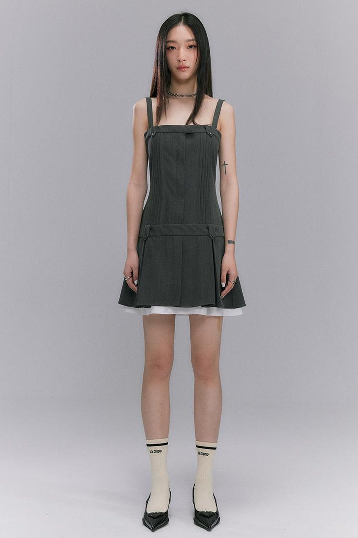 DIDDI MODA Grey College Tube Top Pleated Mini Dress