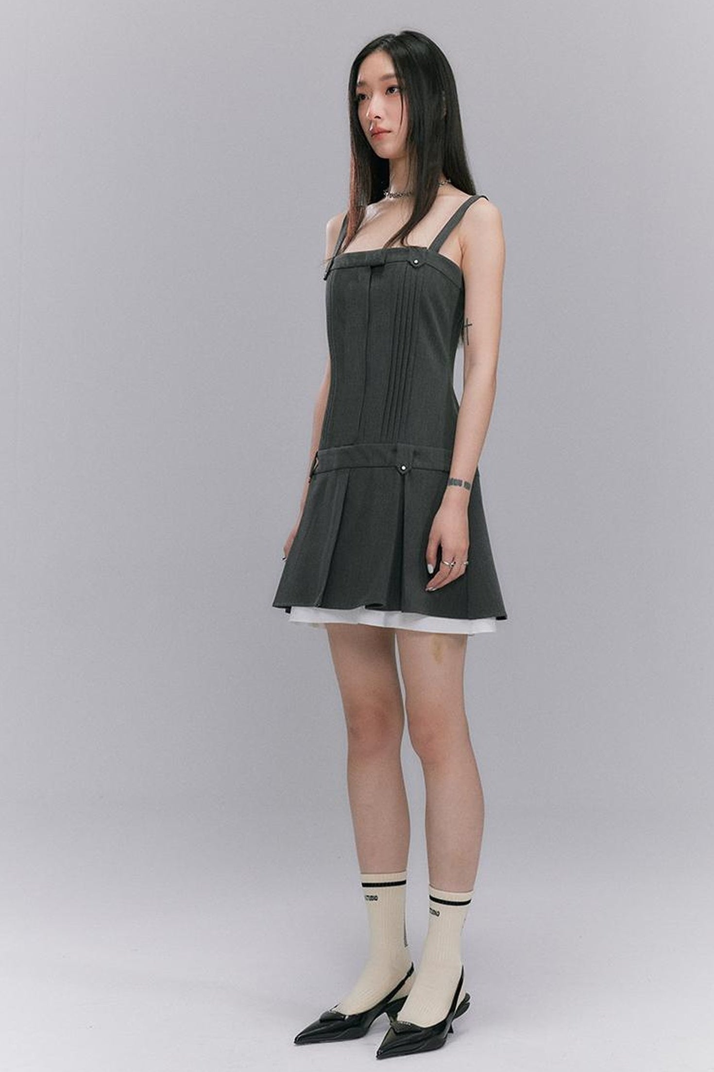 DIDDI MODA Grey College Tube Top Pleated Mini Dress