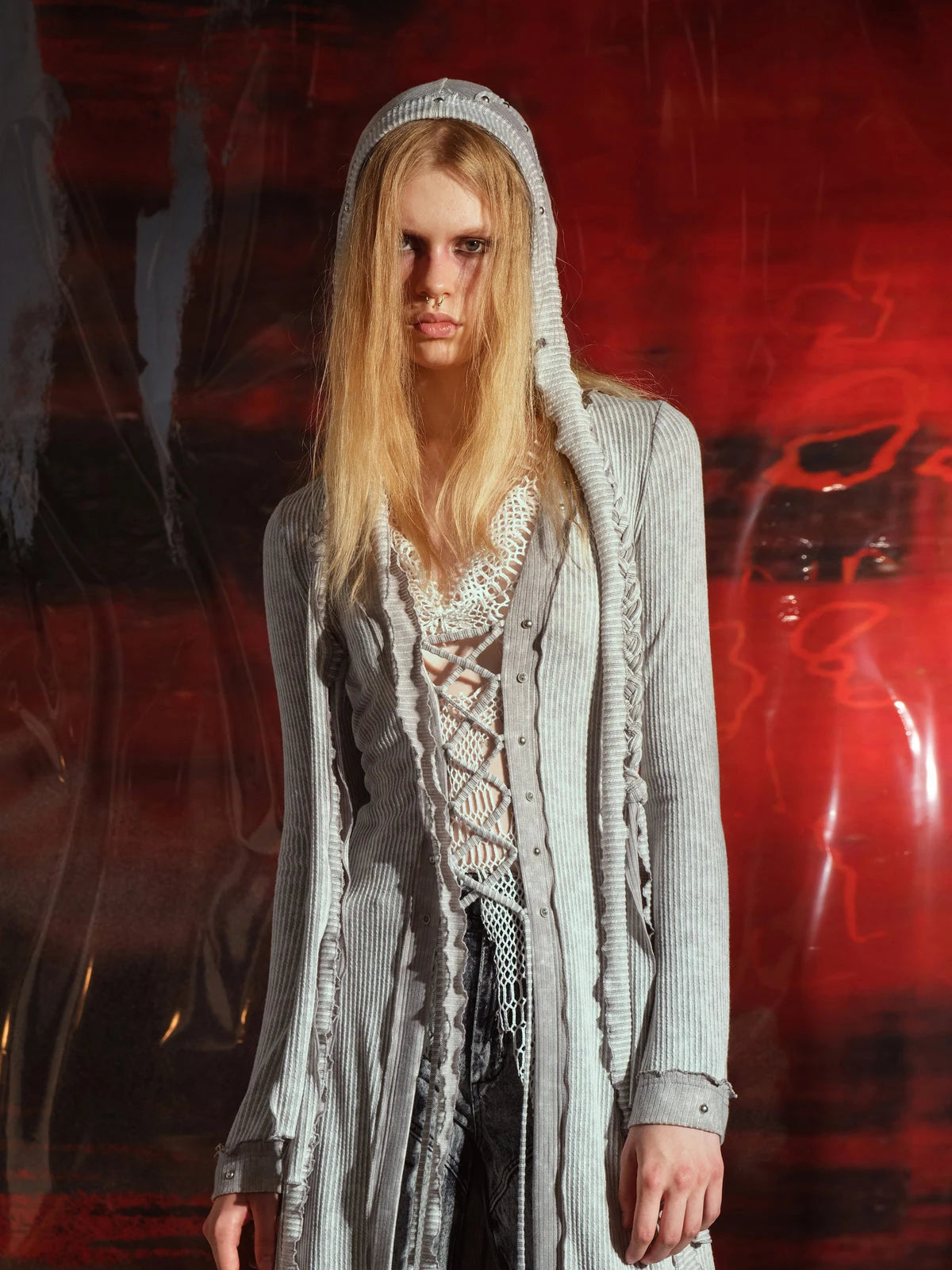 Vintage Patchwork Knit Duster Coat