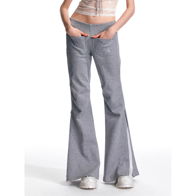 ALINNV STUDIO Vintage Low Rise Embroidered Flared Sweatpants with Sheer Panel