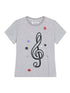 Music Button Embroidered Tee V Neck T Shirt Long Sleeve