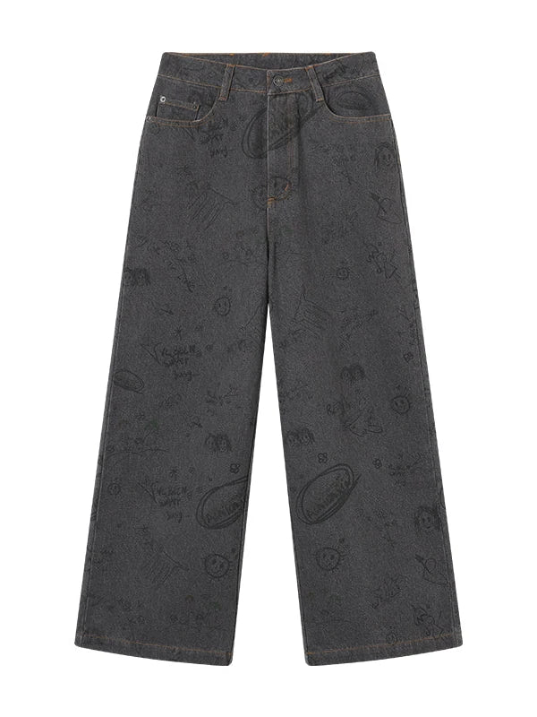 Relaxed Graffiti Jeans With Vintage Wash
