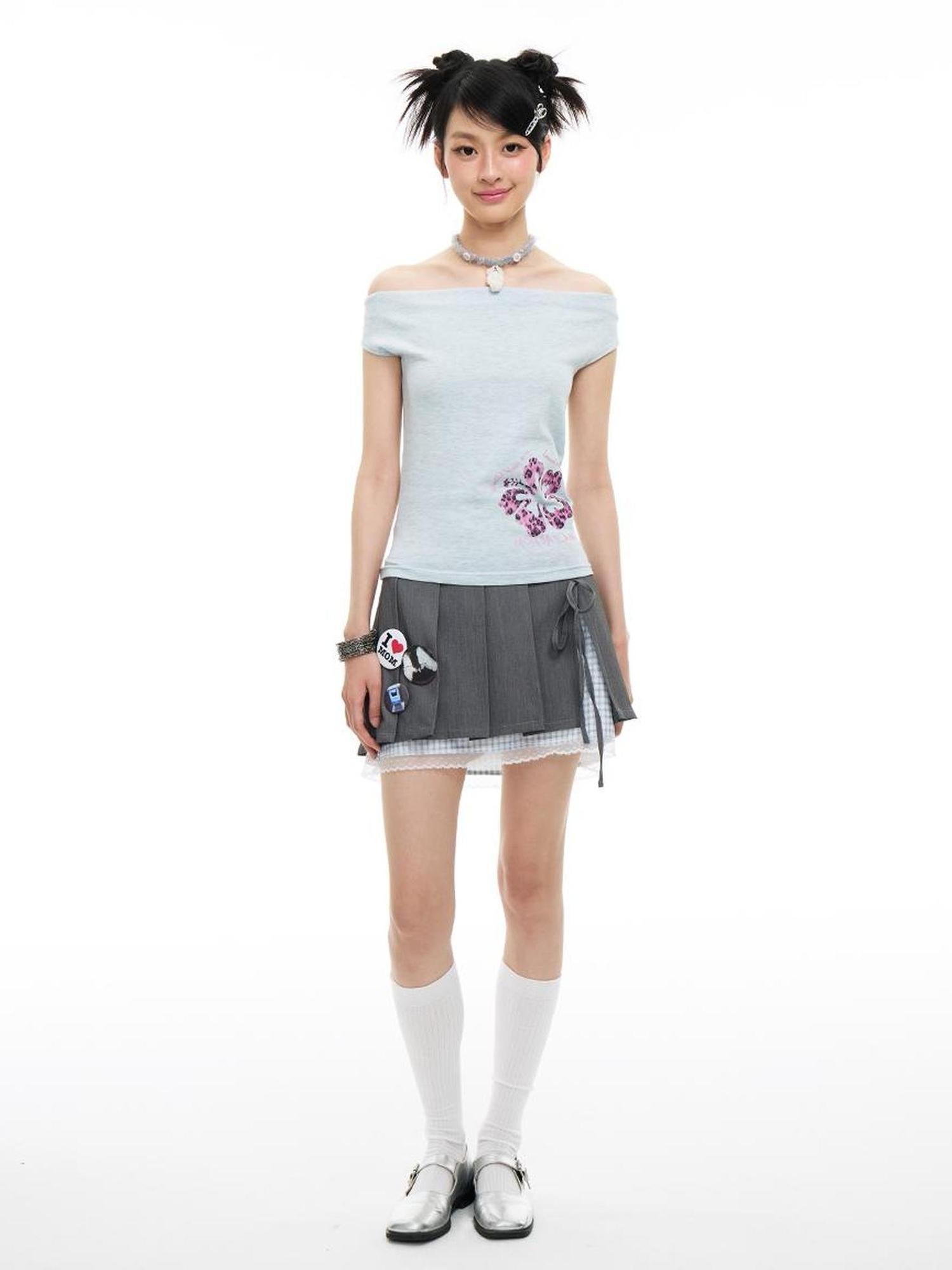 MOMSYCAN FOX LINE Grey Lace Academic Bow Dress With Safety Shorts