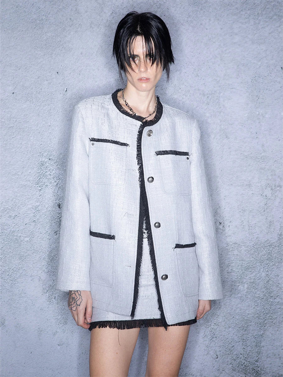 Luminous Pearl Tassel Color Block Tweed Set