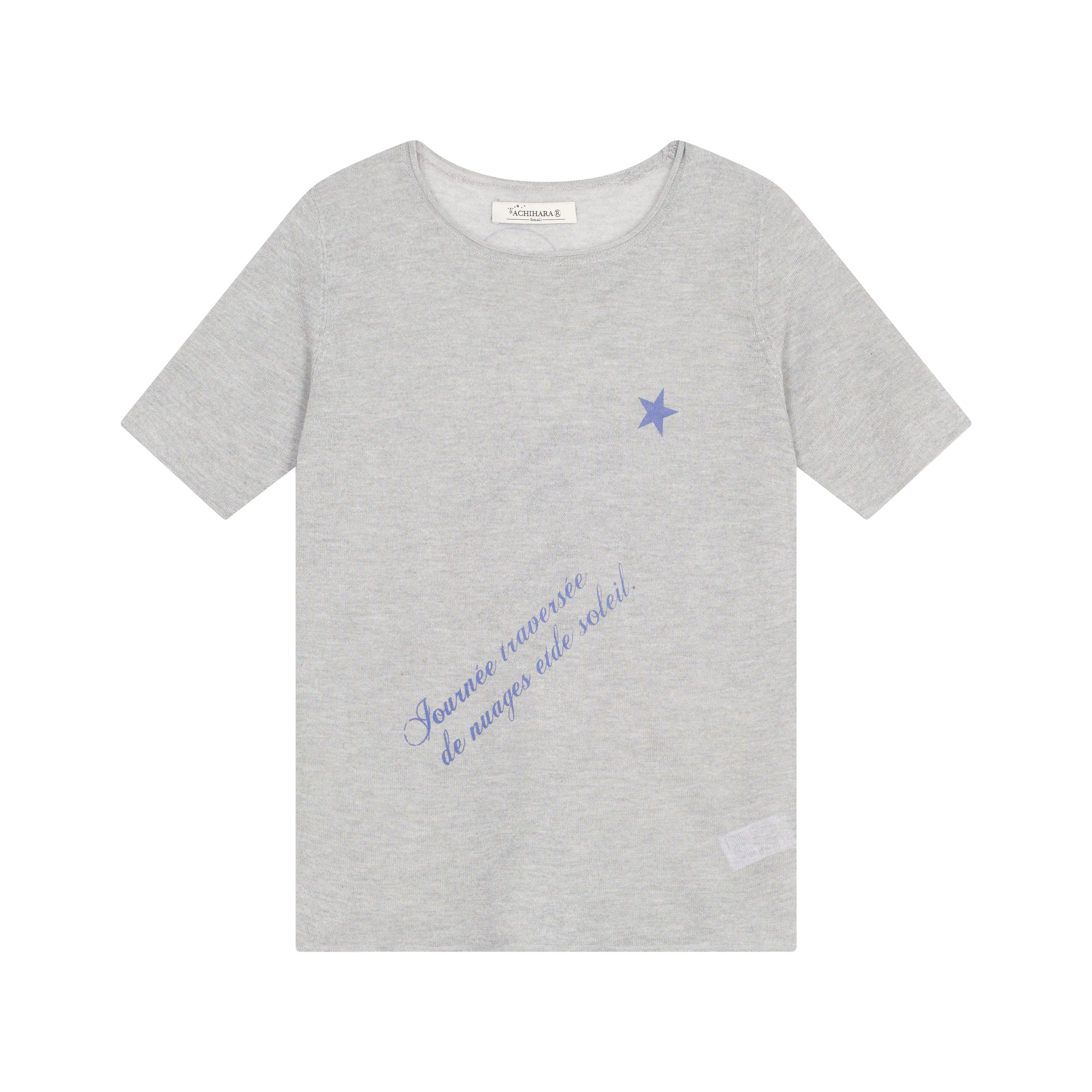 Achihara Sea Salt French Print Cropped Tee V-Neck T-Shirt Long-Sleeve