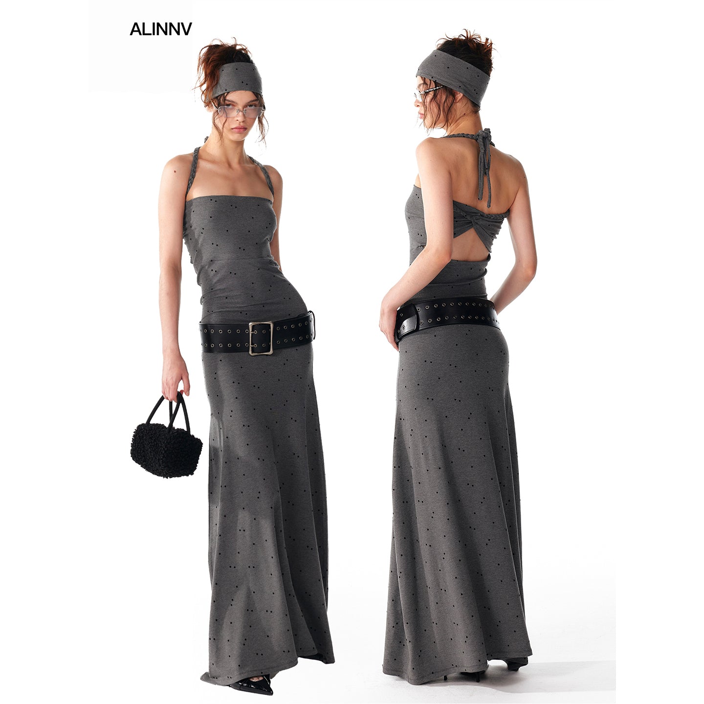ALINNV STUDIO Multi Way Hand Woven Strappy Maxi Dress V Neck T Shirt Long Sleeve
