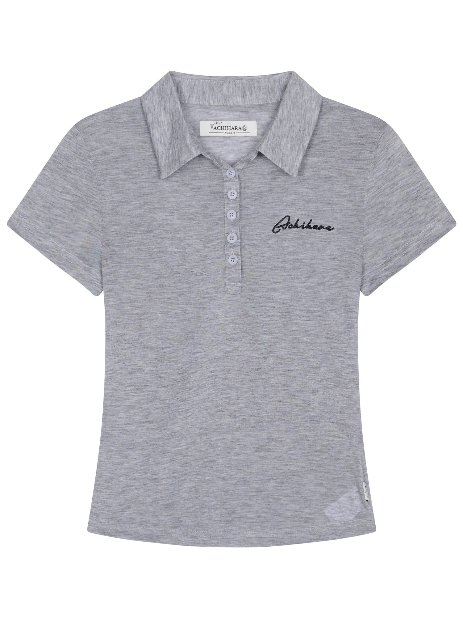 Achihara Glassine Polo Tee Slim Fit Breathable Short Sleeve Top