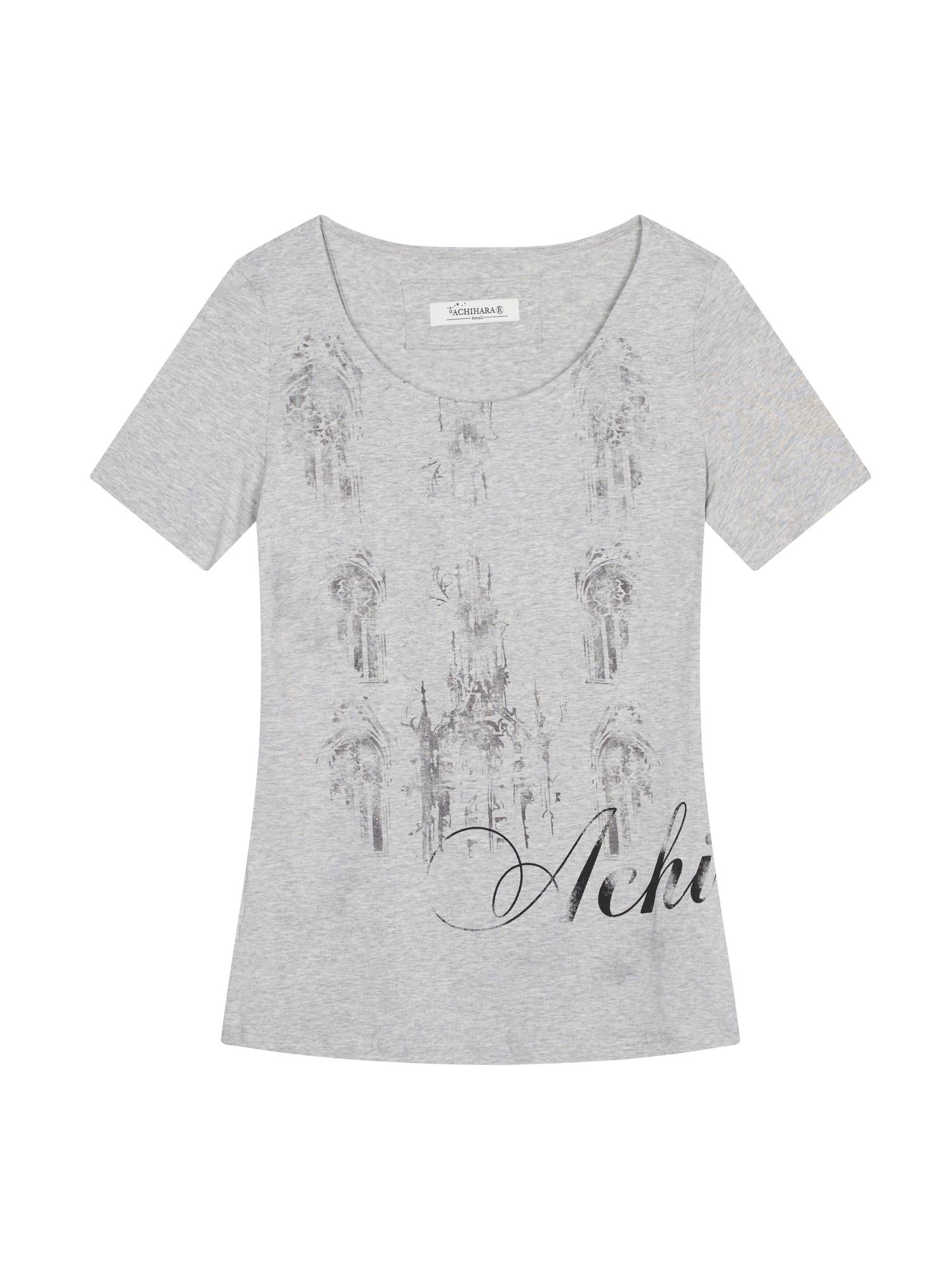 Achihara Romanesque Print Tee V-neck T-shirt Long-Sleeve