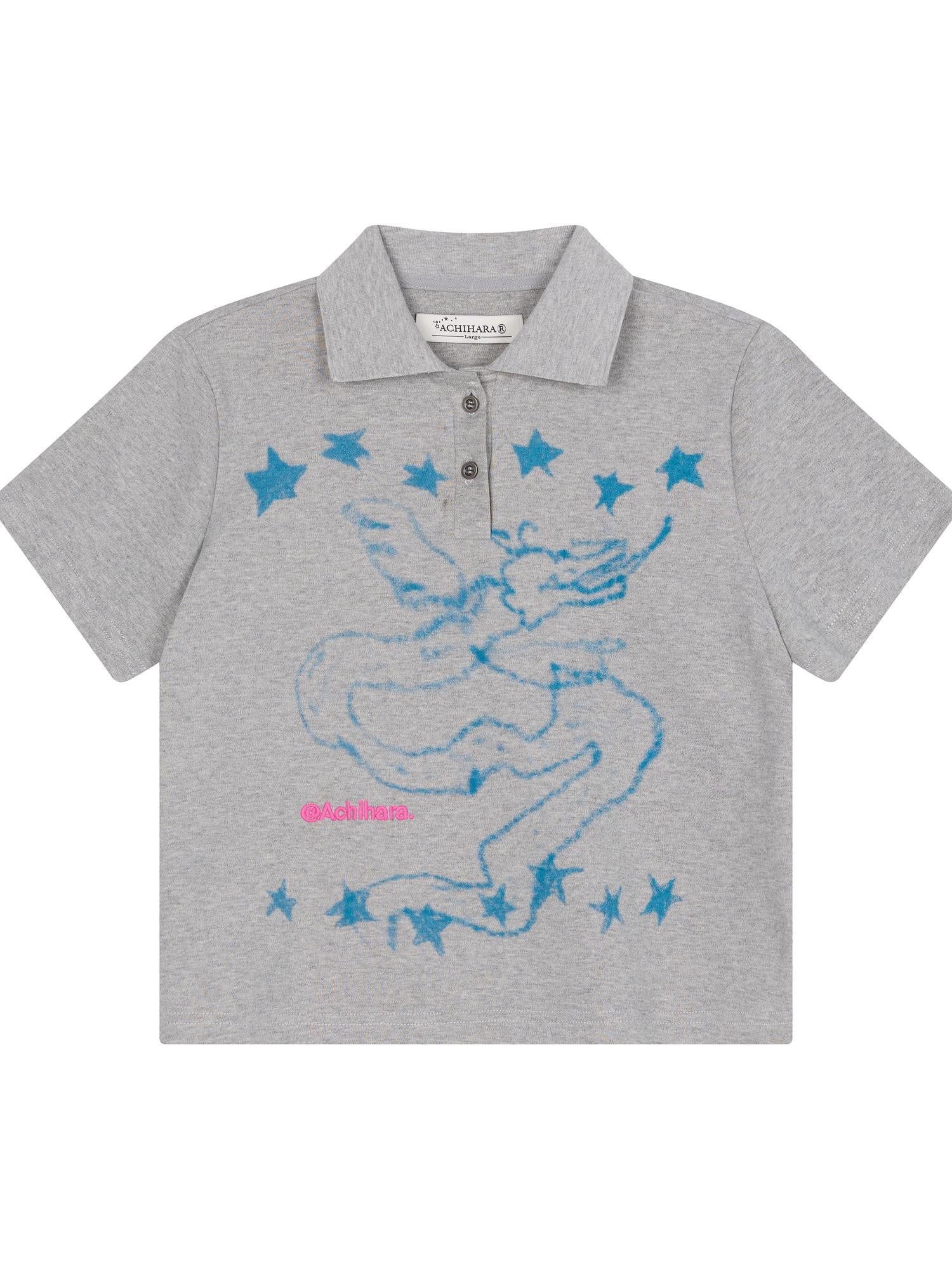 Achihara Digital Dragon Polo Tee V-neck T-shirt Long-Sleeve