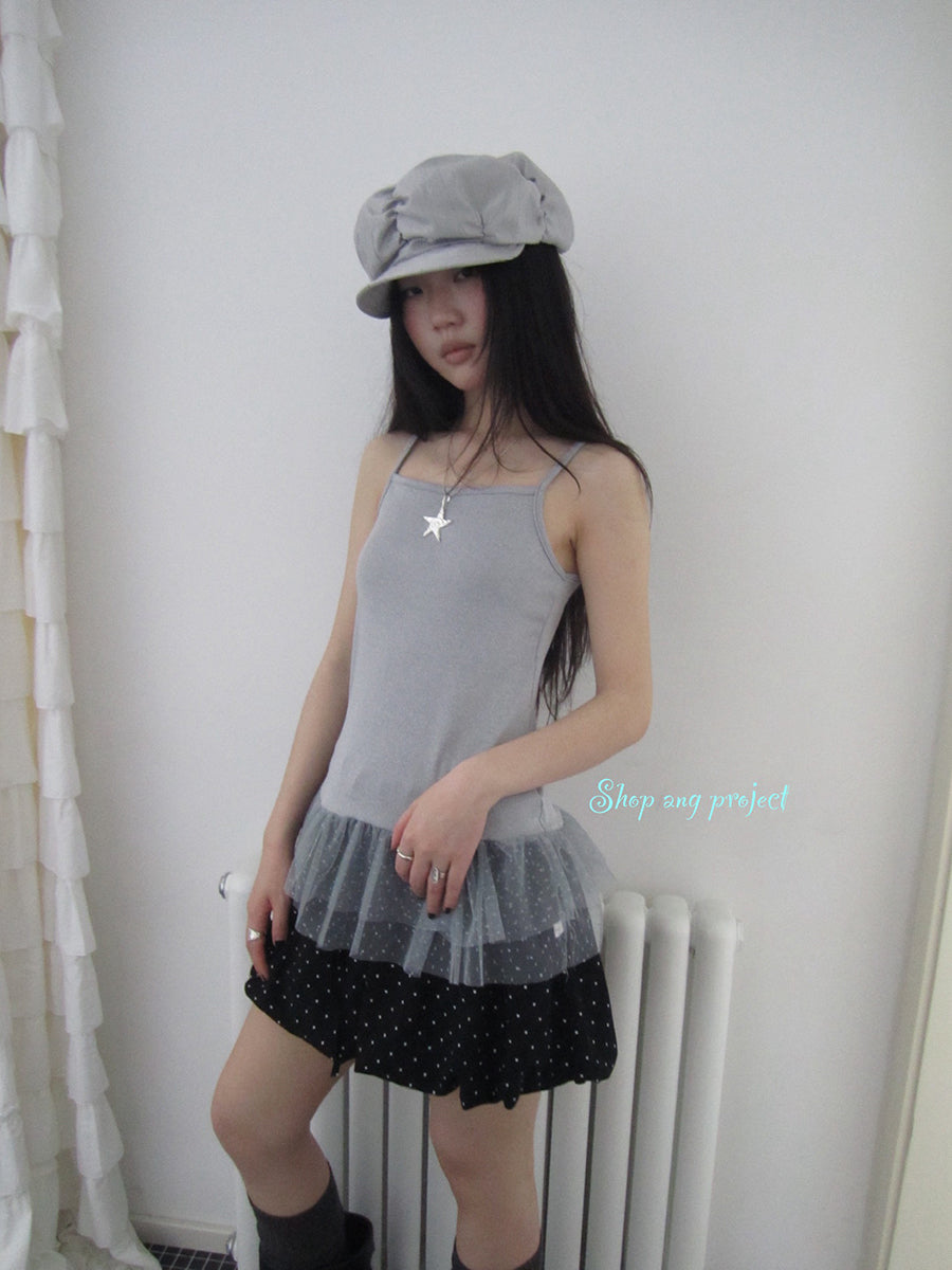 Updateang project Summer Layered Dot Mesh Spliced Cami Top