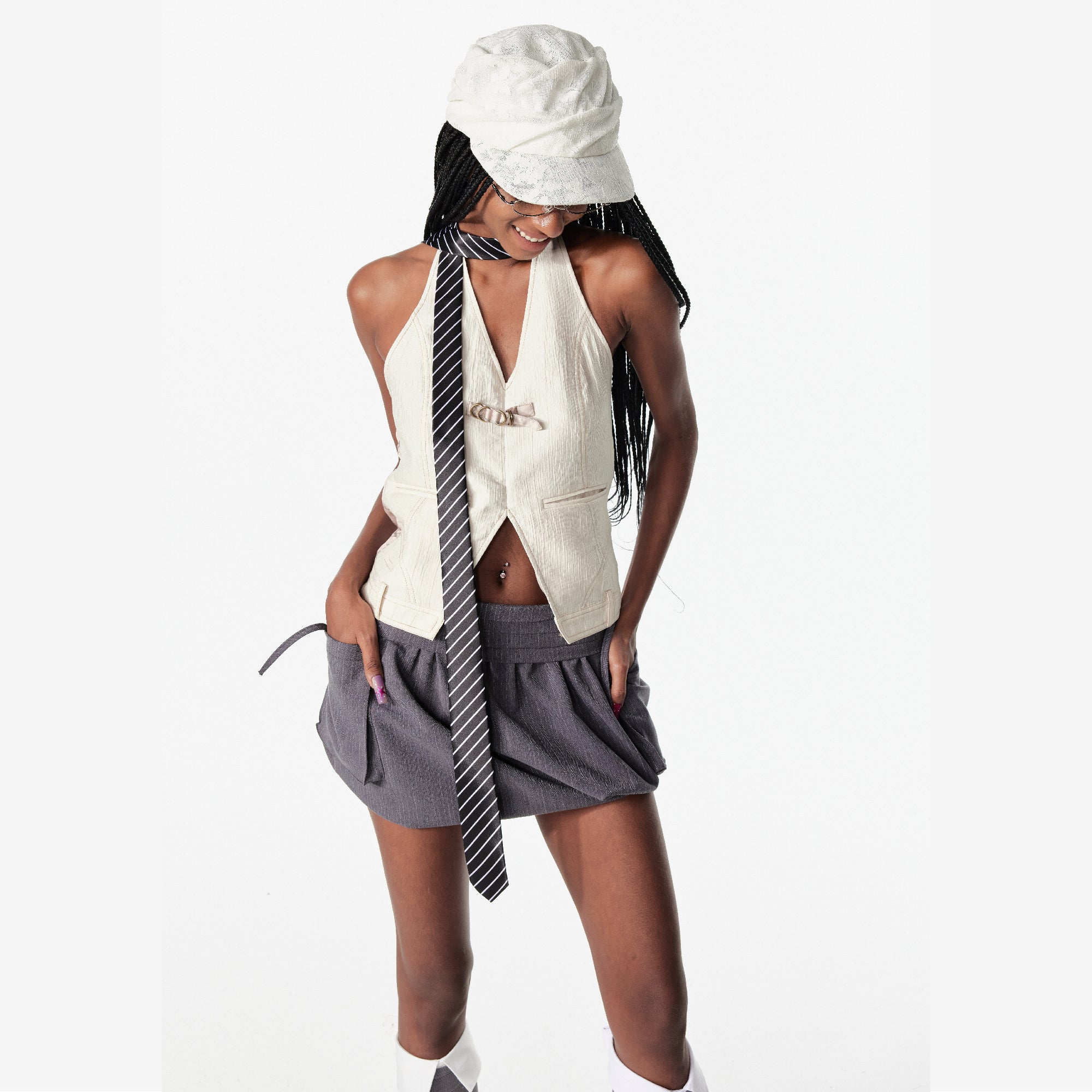 2th Desire Vintage Pleated Bow Tie A Line Mini Skirt